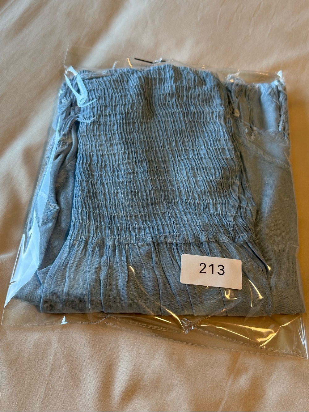 Strapless Light Blue Smocked Midi Dress with Fringe Hem - Picture 5 of 5
